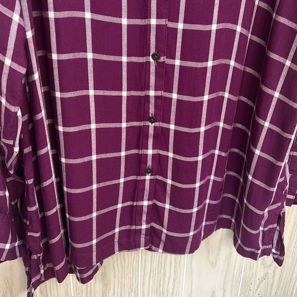 Laura Scott 2X purple and white plaid print long sleeve button down shirt - Picture 5 of 8